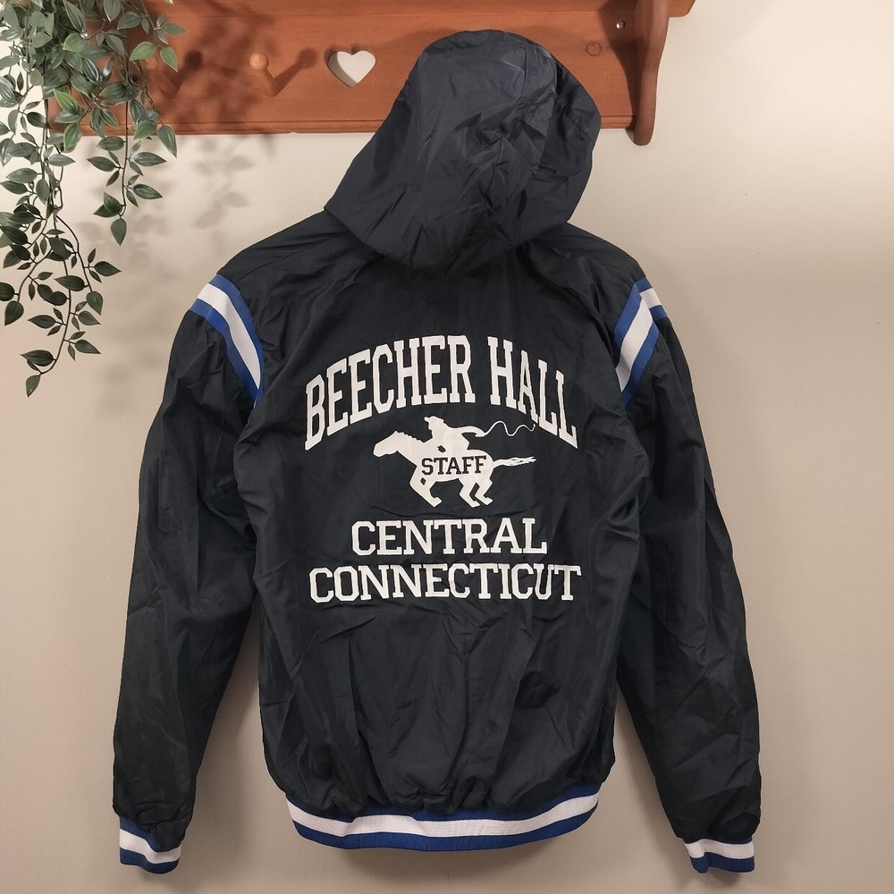Vintage 90s Champion Central Connecticut Horse Lined Windbreaker Coat - Picture 2 of 5